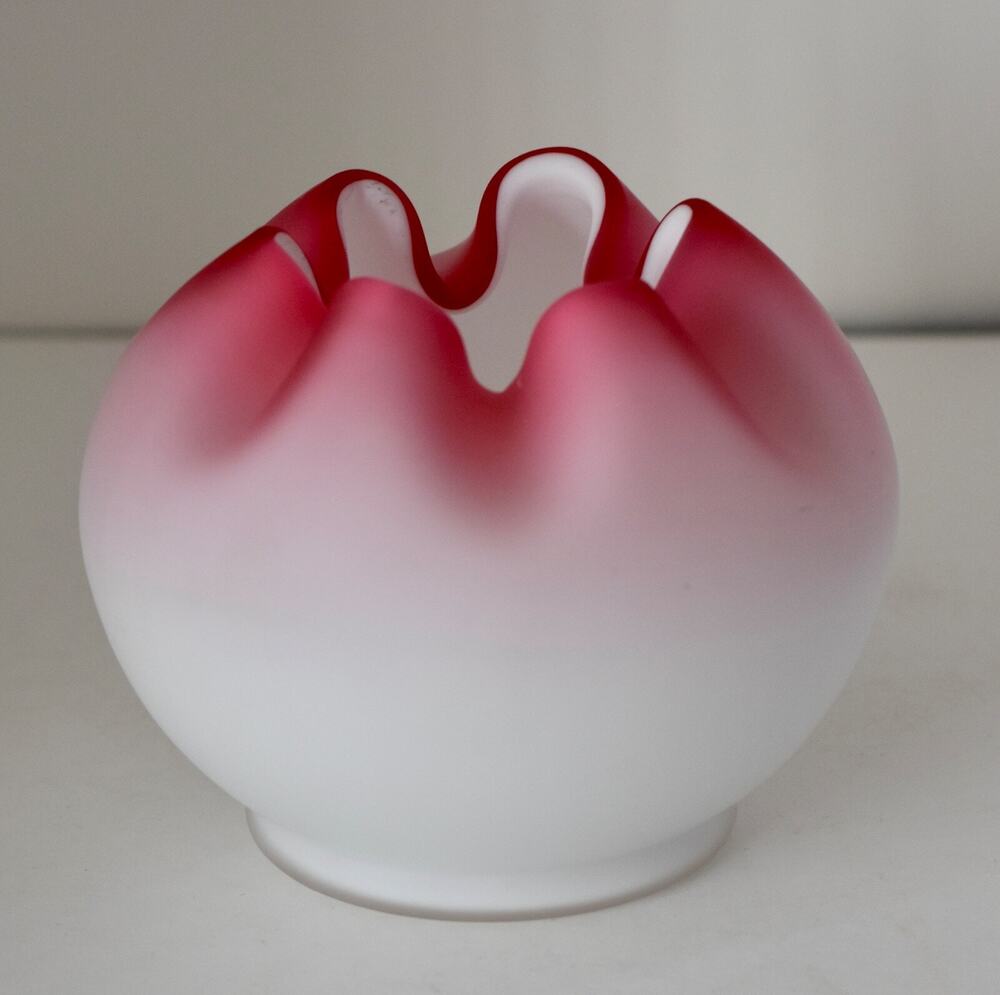 American Art Glass Antique Mt. Washington Satin Art Glass Ruffled Rose Bowl